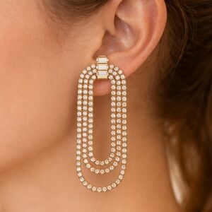 Ettika Rhinestone Drop Earrings Gold Tone Layered Statement Da